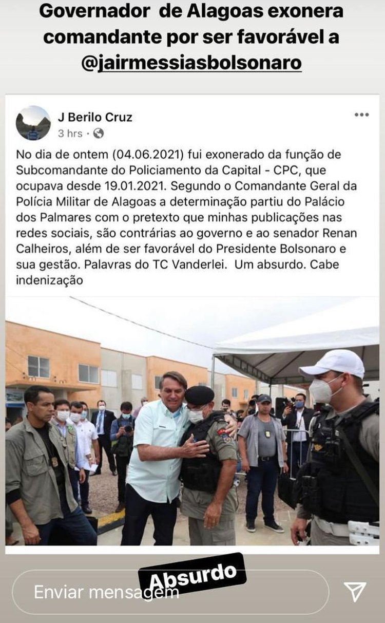 Oficial da PM postos em suas redes sociais motivação da exoneração